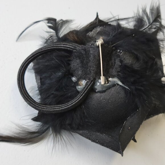 Black Rose Corsage Brooch or Hair Tie Unisex - Picture 2 of 7